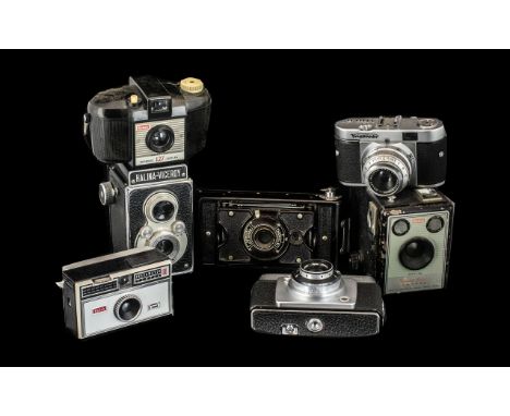 Vintage Cameras various makes, Kodak Brownie Model 1, Halina Viceroy, Voighander, Ilford Sportsman, Brownie 127, Model B Soho