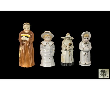 Royal Worcester Small Collection of Hand Painted Porcelain Figural Candle Snuffers ( 4 ) In Total. Comprises 1/ The Monk. 5 I