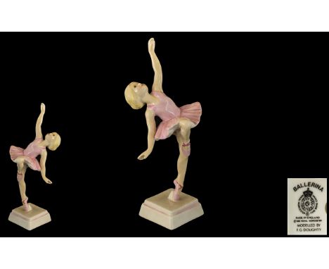 Royal Worcester Hand Painted Porcelain Figure ' Ballerina ' RW4188. Modeller Freda Doughty. Issued 1983 - 1985. Height 3 Inch