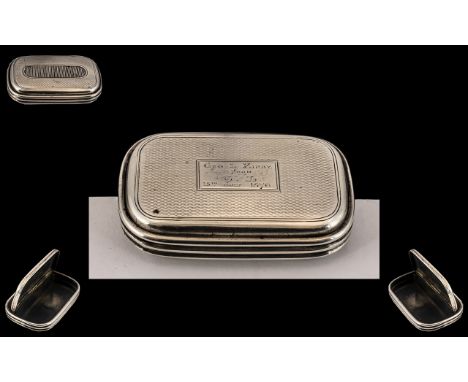 Victorian Period Good Quality Sterling Silver Combined Snuff Box - Vesta Case of Rectangular Form with Concealed Opening. Mak