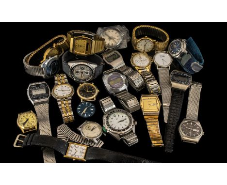 Twenty Gentlemens Vintage Wristwatches, some with digital dials, includes Seiko, Seconda and various other makes (a/f) (20)
