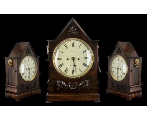 Early 19thC Regency Double Fusee Gothic Bracket Clock, White enamel dial, inscribed 'Hurst, Leeds,' Double fusee movement Wit