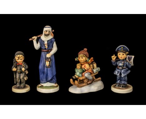 Goebel Collection of Hand Painted Figures ( 4 ) All 1st Quality and Mint Condition, Various Sizes and Subjects. Tallest Figur