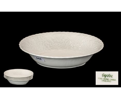Spode Four Oval Bakers. Bone china oval bakers in white with cabbage pattern.
