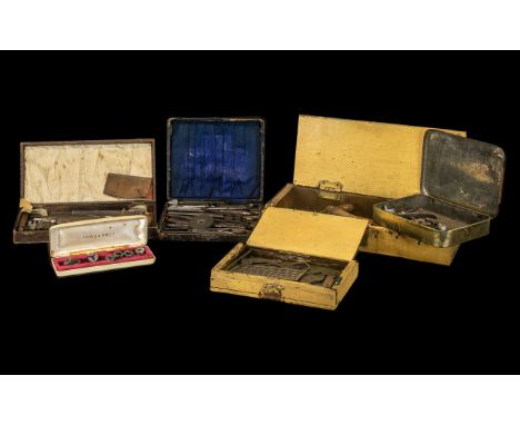 Watchmaker's and Clockmaker's Tools box containing a mixed collection of dies, hand tools, bits, calipers, punches, etc.