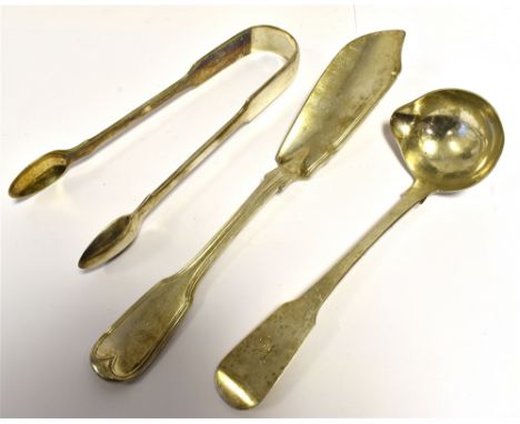 GEORGIAN IRISH SILVER SAUCE LADLE ETC  With rat-tail bowl and spout, monogrammed terminal, hallmarked Dublin 1824, makers mar