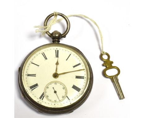 ANTIQUE SILVER POCKET WATCH  White enamel dial with seconds sub dial, manual key wind (with original key), hallmarked London 