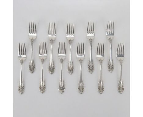 Eleven (11) Wallace Grand Baroque Sterling Silver Salad Fork. Circa 1941, stamped appropriately on handle. Good condition. Me