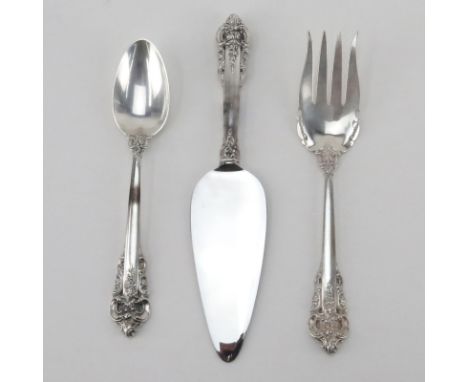 Grouping of Three (3) Wallace Grand Baroque Sterling Silver Tableware. Includes: pie/cake server, salad/berry fork, and servi