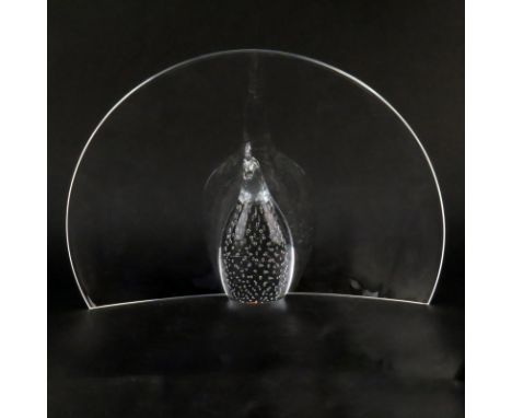 Steuben "Peacock" Clear Crystal Centerpiece Figurine. Clear with controlled bubbles on interior of the figurine. Signed on un