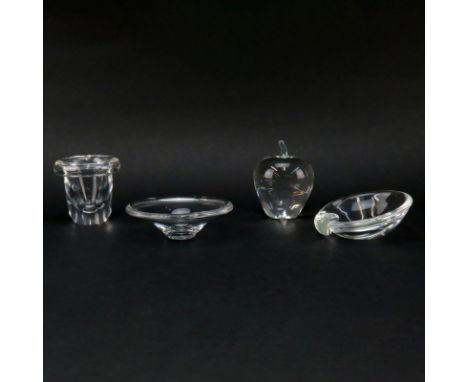 Collection of Four (4) 20th Century Art Glass Items. Includes Rosenthal Bowl, Steuben Apple, Vase, Ashtray. Signed. Light scr