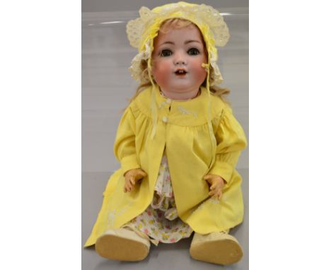Early 20th century German bisque head composition body doll, head mold '9S/10', having blonde wig, sleeping blue-grey eyes, b