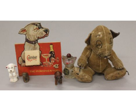 Bonzo by Chad Valley or similar, c.1920/30s, with printed detailing and jointed limbs. Height 19.5cm. Well loved (some restit