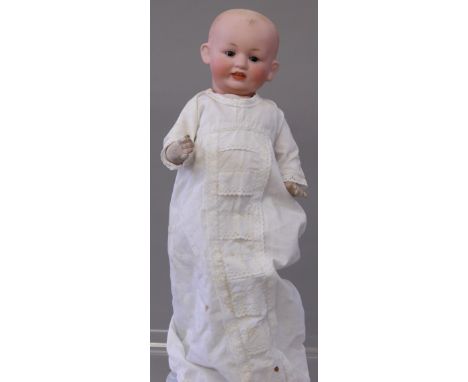 Early 19th Century Franz Schmidt (Germany) bisque head character doll, head impressed 'F.S& Co. 1271/28 Deponiert', having op