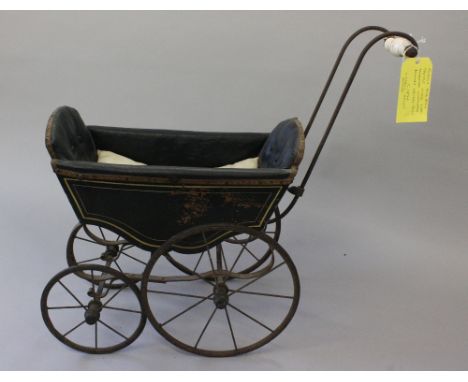 Late 19th Century Doll's Pram, Lines Bro's early thistle brass trademark plate to underside. Carriage is of wood construction