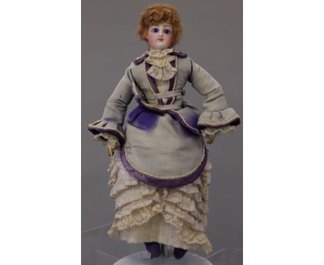 Late 19th century Gaultier (France) bisque swivel-headed fashion lady doll/ 'Poupée de Mode', mold '1', having bright blue ey