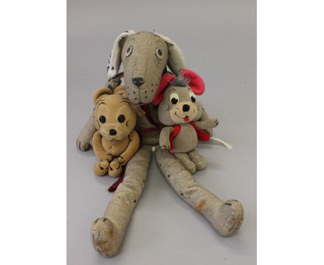 Three cartoon related soft toys: Dean's Rag Book Co Dismal Desmond, circa 1920s, height 45 cm, ears replaced; Merrythought To