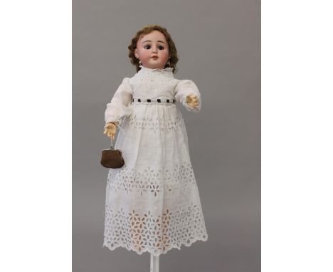 Late 19th/early 20th century French walker doll, possibly Bébé Samaritaine, with bisque head impressed '5', brown glass eyes,
