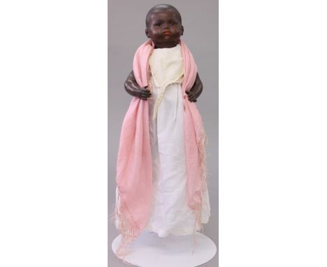 Armand Marseille Dream Baby black bisque head doll, 'AM 341', having sleeping brown eyes, painted features, closed mouth, com
