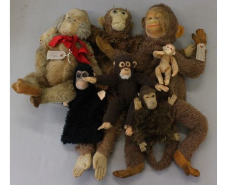 Selection of assorted monkey soft toys, includes: Lawson-Wood design 'Grandpop' Merrythought monkey, c.1930s, height 41cm; mo