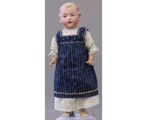 Late 19th/early 20th Century Gebruder Heubach (Germany) character-head doll, having bisque shoulder-head mold '6', pink linen