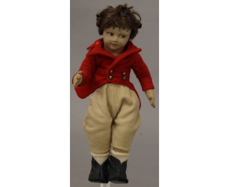 Norah Wellings Cloth Doll Huntsman/Woman: pressed felt face with side glancing painted brown eyes, short brown hair, Norah We