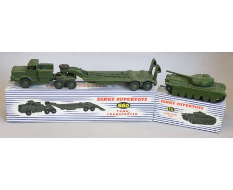 Dinky Toys 660 Tank Transporter F/G (trailer missing pin to connect to tractor, paint chips to corners & edges and some small