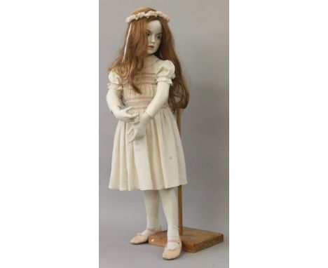 Female child mannequin, standing, height 108 cm, blue eyes, painted eyebrows, open mouth, detachable limbs, light brown wig w
