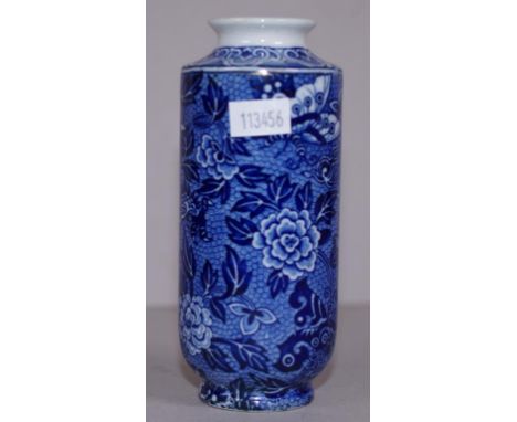 Vintage Shelley blue & white posy vase butterfly, dragon & floral decoration. Marked to base and Reg. No. 671419. (As inspect