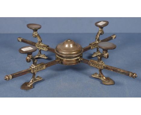 Vintage silver plate tureen stand comprises 2 decorated diagonals, with 4 supports above for a tureen or vegetable dish. Leng