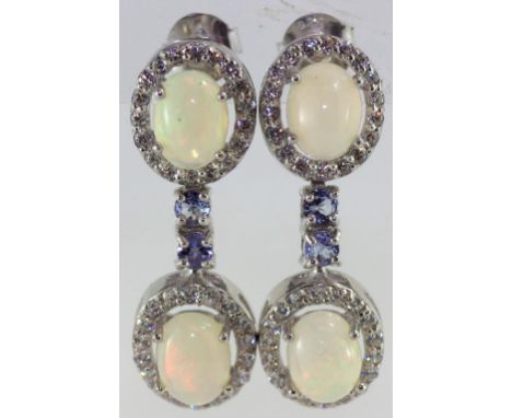 Silver opal drop earrings