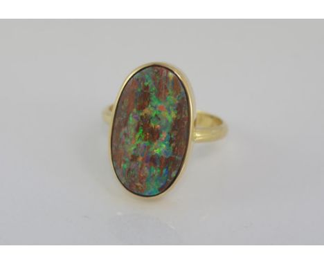 18 carat yellow gold & solid boulder opal ring Weight: 5.09 grams, Size: K-L 5