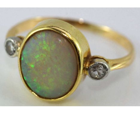 18ct & platinum white opal and diamond dress ring solid opal, weight: approx 2.9 grams, size: L-M/6