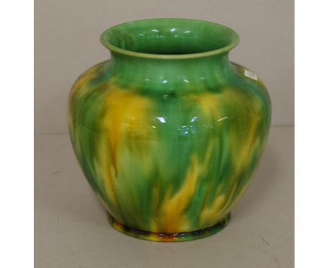 Vintage McHugh Australian pottery vase green and yellow glaze decoration, inscribed to base & # 22. Height 17cm approx.