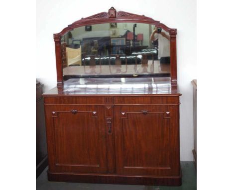 Mahogany mirror back sideboard with 2 doors opening to an inside shelf and decanter drawer, 137cm wide, 50.5cm deep, 176cm hi