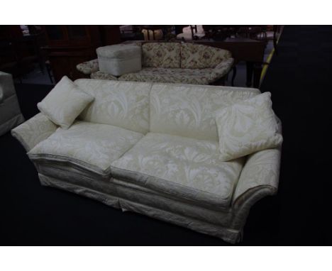 Good cream three seater sofa in patterned fabric