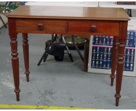 Victorian cedar side table with 2 drawers, 96cm wide, 49cm deep, 76cm high