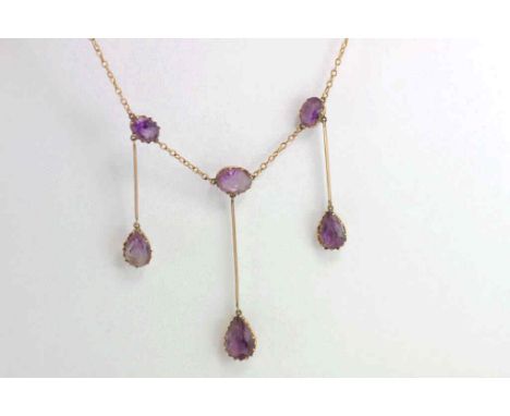 Good vintage 9ct rose gold and amethyst lavaliere weight: approx 685 grams, size:approx 45cm length