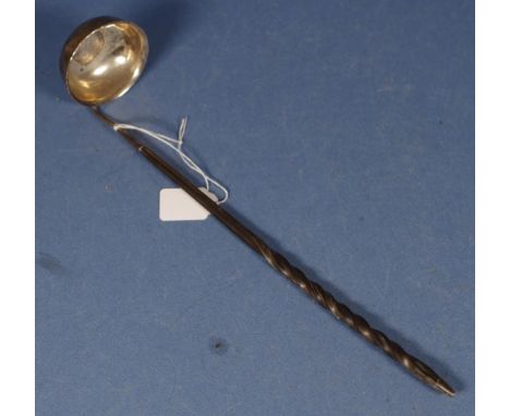 Georgian silver toddy ladle bowl (dented) set with George II coin. Bone handle.