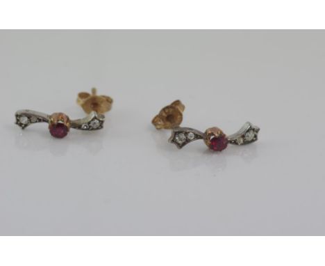 9ct two tone gold, ruby and diamond earrings weight: approx 1.48 grams