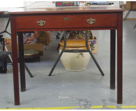 George III Chippendale period side table in Cuban mahogany, with 1 long oak lined drawer and chamfered legs, 91cm wide, 45cm 