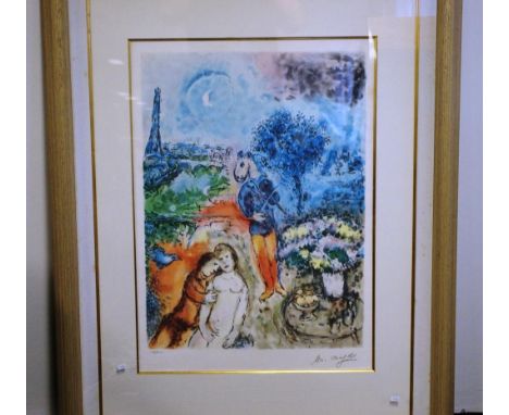 Marc Chagall (France/Russia 1887-1985) "Figures with Violinist", lithograph # 88/500, signed lower right. 70cm X 49cm approx.