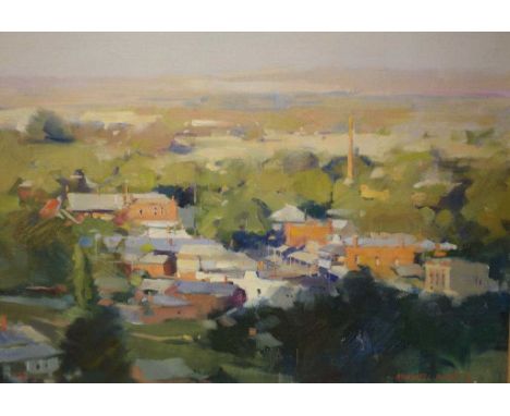 Maxwell J. Wilks (b1944) "Evening Light, Maldon," 1987, oil on canvas, signed lower right. 50cm X 60cm approx.
