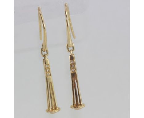 9ct yellow gold and diamond drop earrings weight: approx 2.47 grams