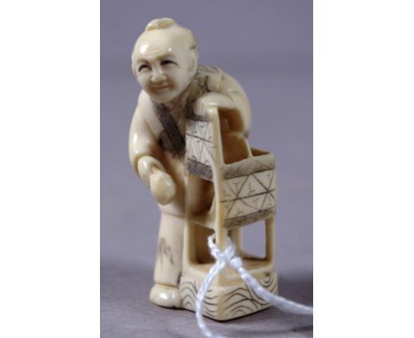 Vintage Japanese ivory netsuke - working gentleman signed to base, height 5cm approx. May not be exported without CITES docum