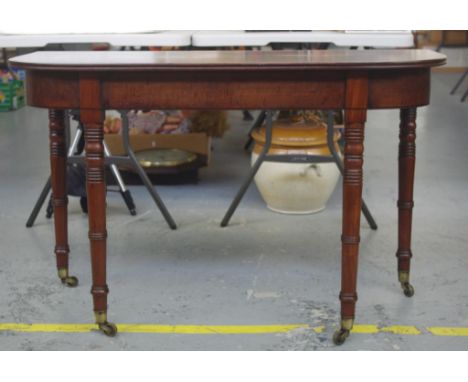 Regency period D side table with reeded edge and strung with ebony, 113.5cm wide, 43.5cm deep, 73cm high