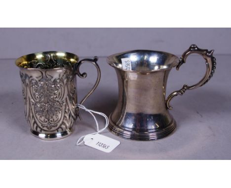 Two various sterling silver christening mugs including Birmingham 1911; and Sheffield 1891, maker Henry Wilkinson, embossed d