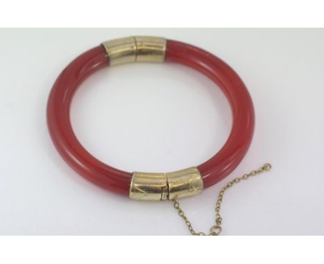 Agate hinged bangle with plated ends