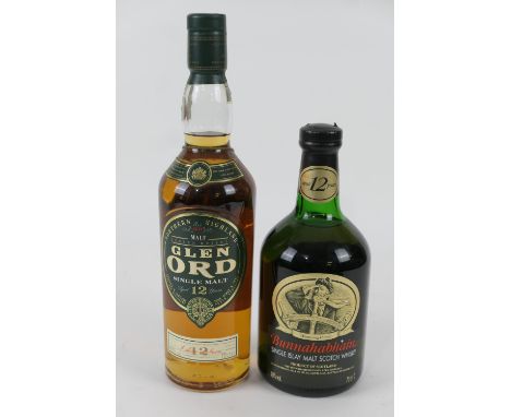 Glen Ord 12 yo single malt Scotch whisky, 40% vol; also a Bunnahabhain 12 yo single Islay malt Scotch whisky, 40% vol (2) 
