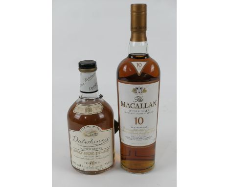 The Macallan 10yo single malt Highland Scotch whisky, 40% vol; also The Dalwhinnie 15yo single Highland malt Scotch whisky, 4